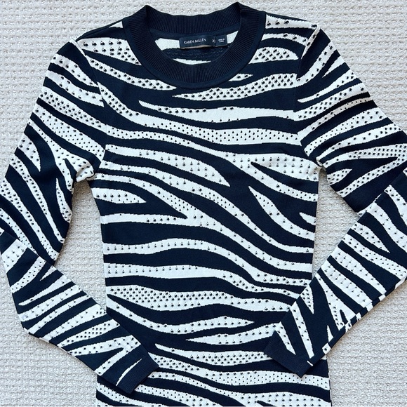 Karen Millen Zebra Print Knit Sweater Midi Dress Pointelle Bodycon Women’s XS - Picture 8 of 11